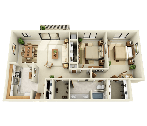 Floor plan for 2 beds, 1 bath, 1100 sqft